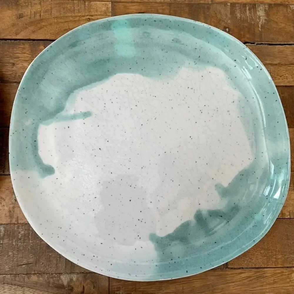 West Elm Seaside Melamine Blue Speckle Dinner Plates 10.5